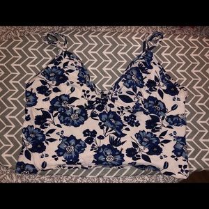 Blue floral tank-top crop top
